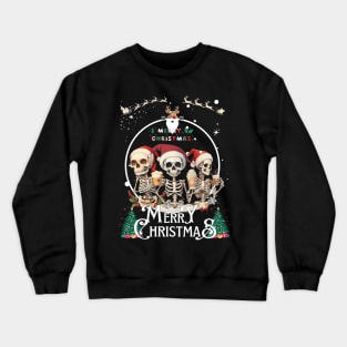 Christmas Skeleton With Smiling Skull Drinking Coffee Latte Crewneck Sweatshirt